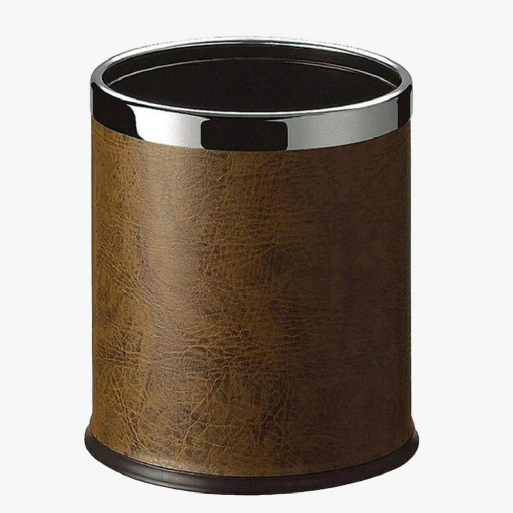 Leather Round Room Dustbin-EBWN0003-BR-ElriBird Europe SRL